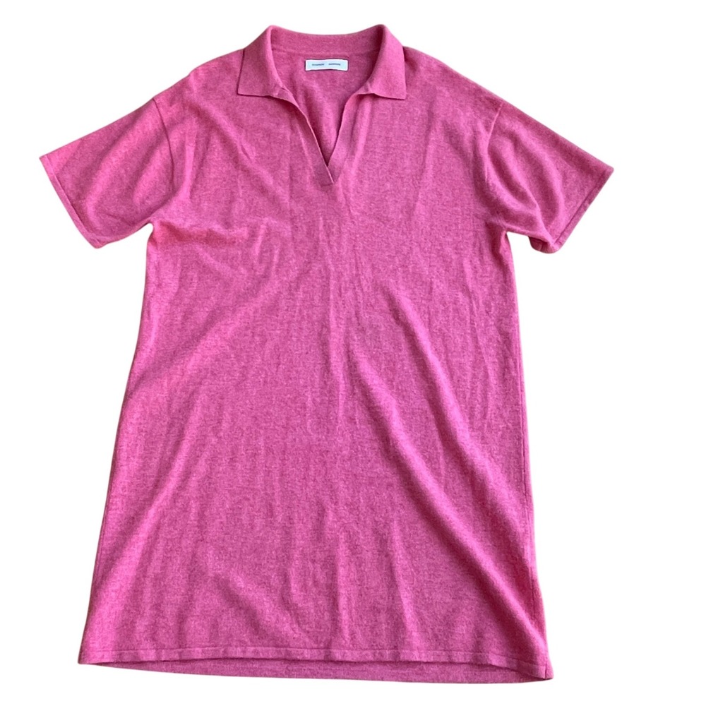 Samsoe Samsoe Women's M Amani SS Polo Dress Pink Preppy Oversized 100% Wool